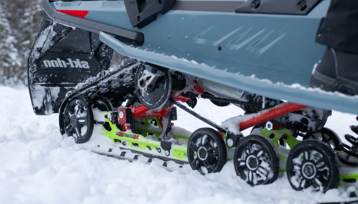 Image of bottom of snowmobile. Showcasing accessories. 