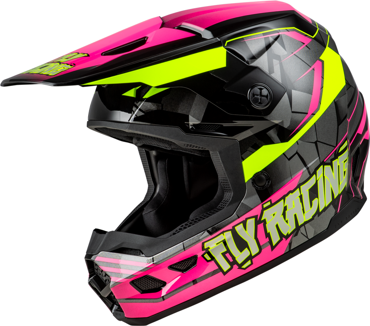 fly kinetic youth motorcycle helmet Fly Racing Youth Kinetic Scorched Helmet Small Neon Pink/Hi-Vis/Black